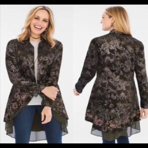 CHICO'S Floral Velvet Jacket Ambered Olive
Open Front size:1